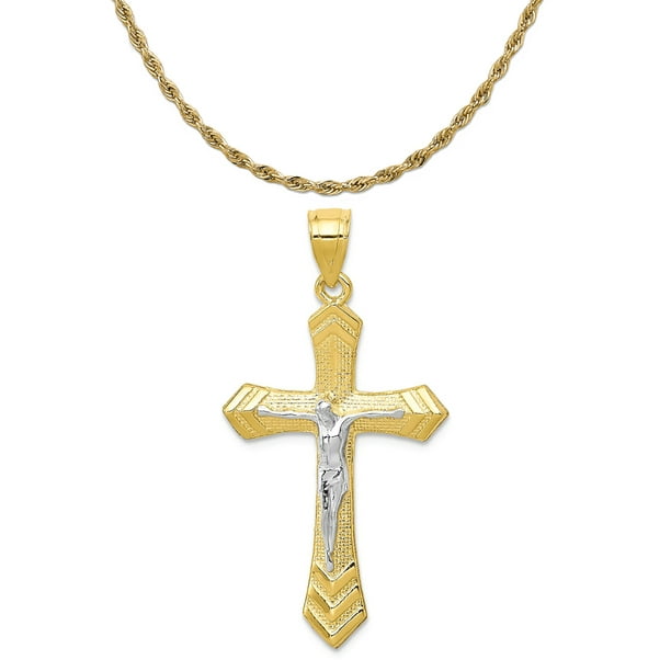 10K Yellow Gold & Rhodium Plated Passion Crucifix Pendant 